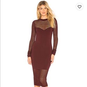 Burgundy Bailey44 long sleeve net midi dress M